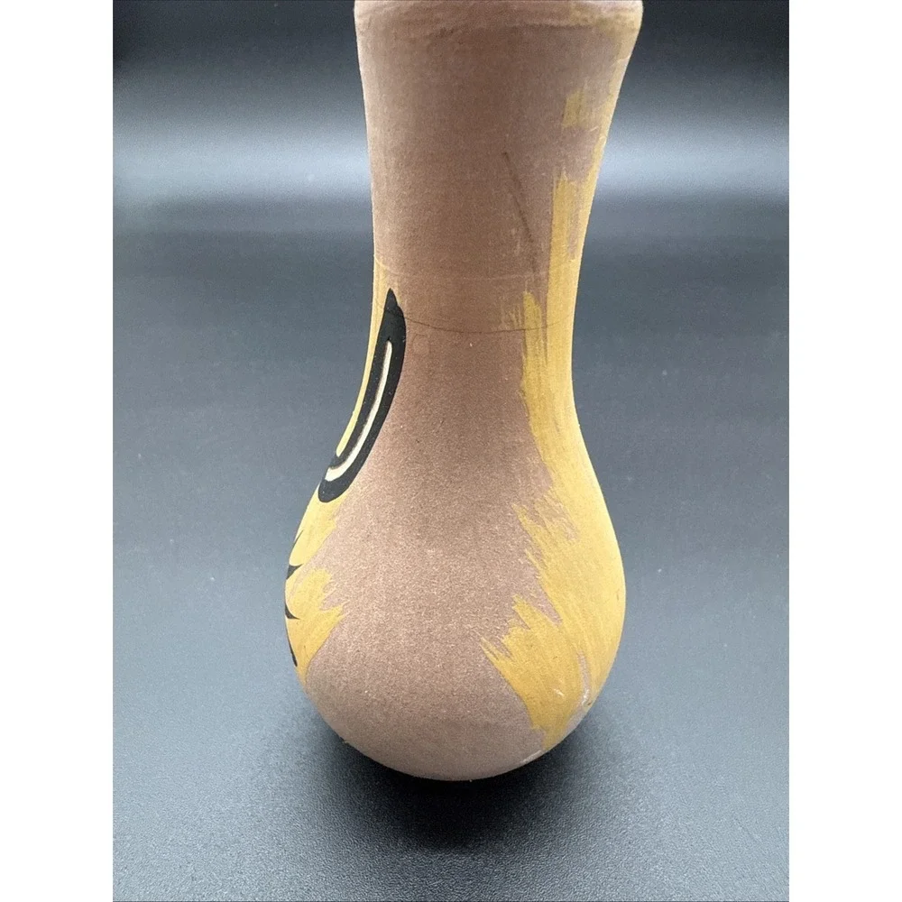 Mini Mexican‎ Style Cactus Carved Pottery Vase Hand Painted 4.5 In Signed AZ.